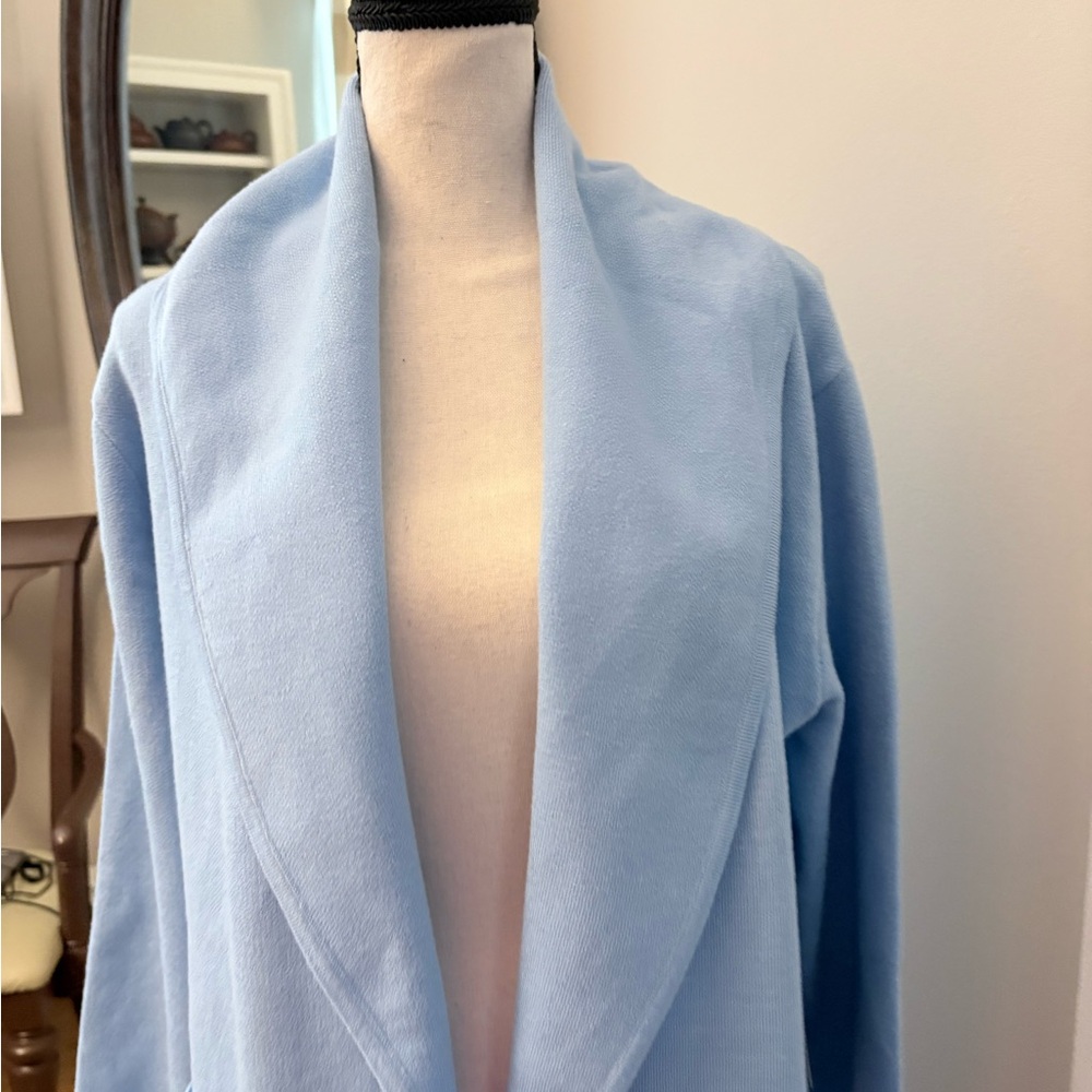 Light Blue Open-Front Long Cardigan Sweater - Picture 2 of 6